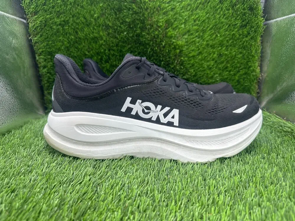 Hoka One One Bondi 9 1162011-BWHT Athletic Shoes Mens 11.5D Black Knit Cushioned